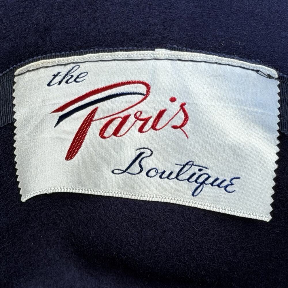 Vintage 1950’s Navy Felt Slouch Hat With Chin Ribbon Ties, Paris Boutique - Picture 4 of 9
